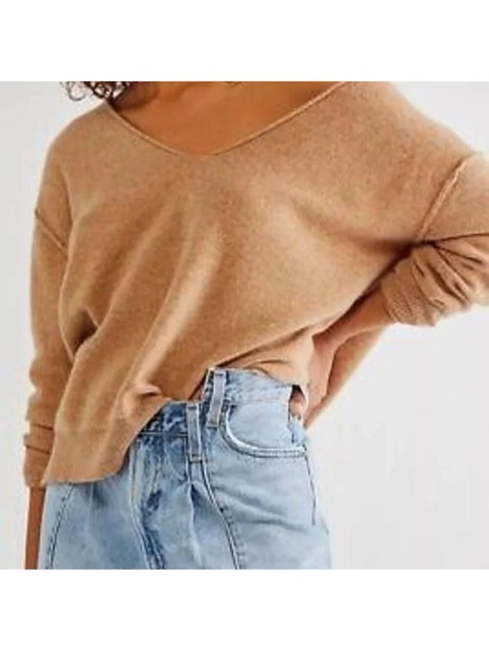 brown v neck free people sweater